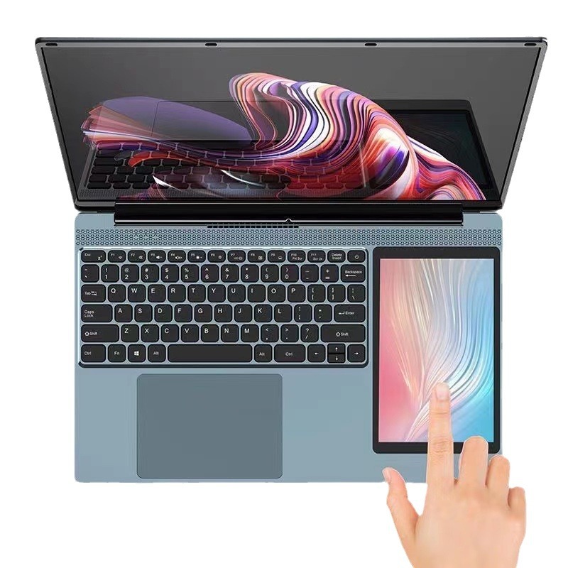 Layar sentuh laptop windows layar ganda 15,6+7 inci komputer laptop 2-in-1